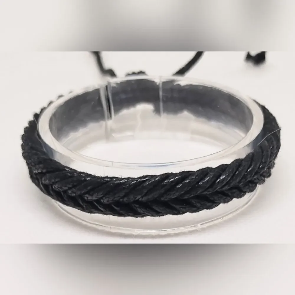 Men's bracelet leather‎ braided black new e38